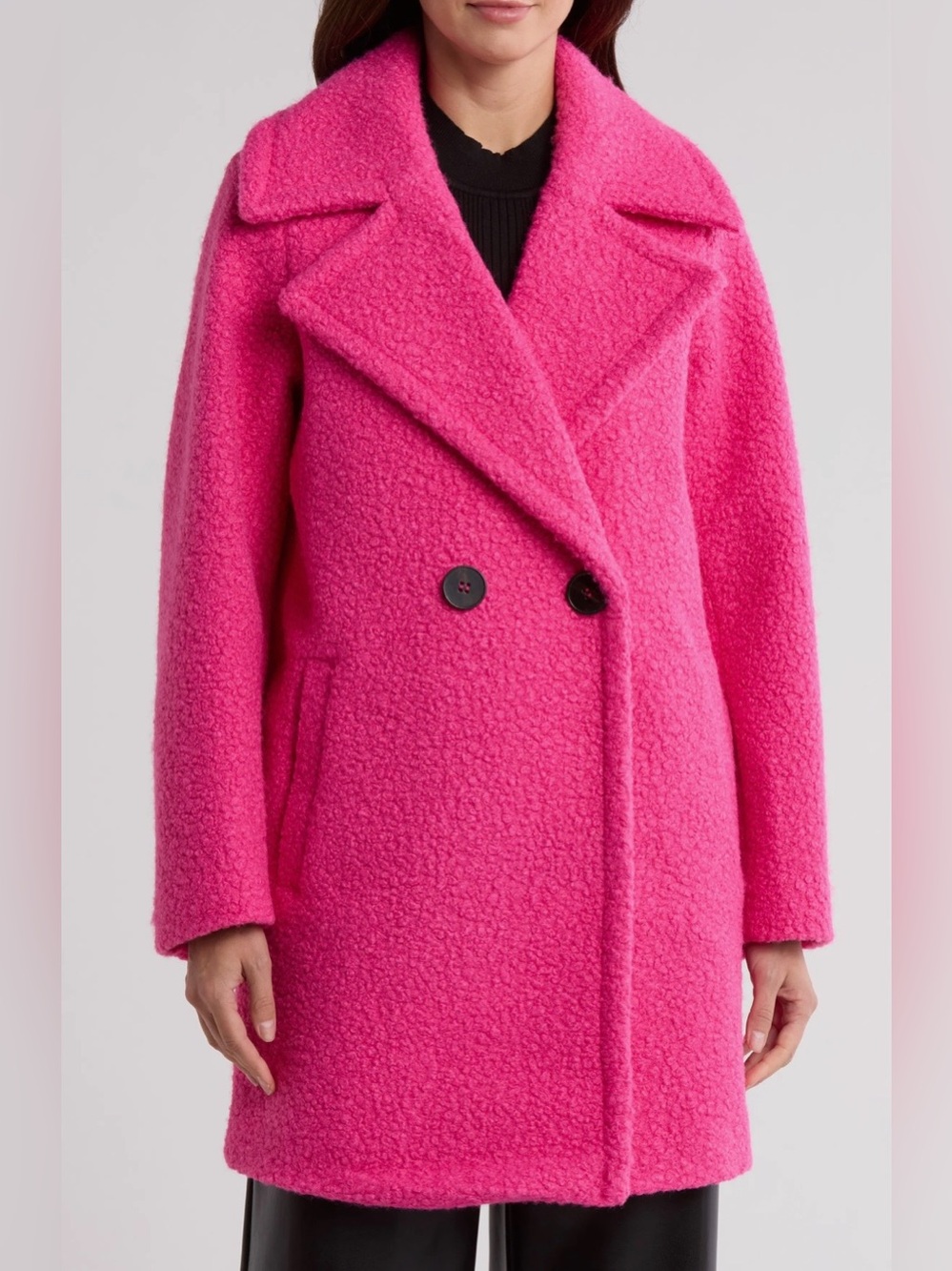 NVLT Fuchsia Pink Bouclé Double-Breasted Coat Size L